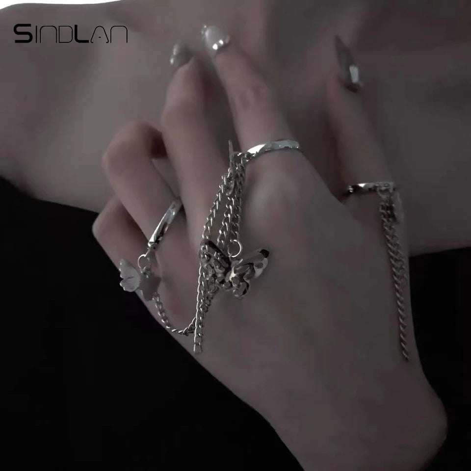 Gothic Butterfly Chain Rings - Stranger Things Couple Set Y2K Fashion - Shop N Save