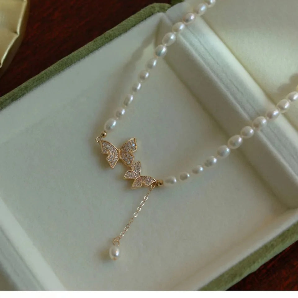 Vintage Butterfly Faux Pearl Necklace: Women's Party Clavicle Chain - Shop N Save