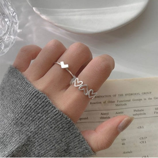 2 Pcs Hollow Love Set Ring Female Light Luxury Temperament Niche Design Silver