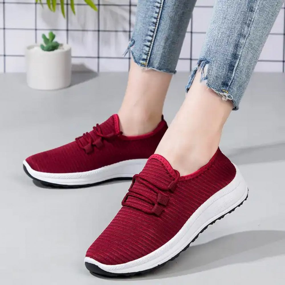 Mesh Lace-Up Sneakers for Women Lightweight Breathable Non-Slip Soft And Comfortable Shoes For Walking Running Jogging Exercise Gym and Outdoor Office Casual Shoes - Red