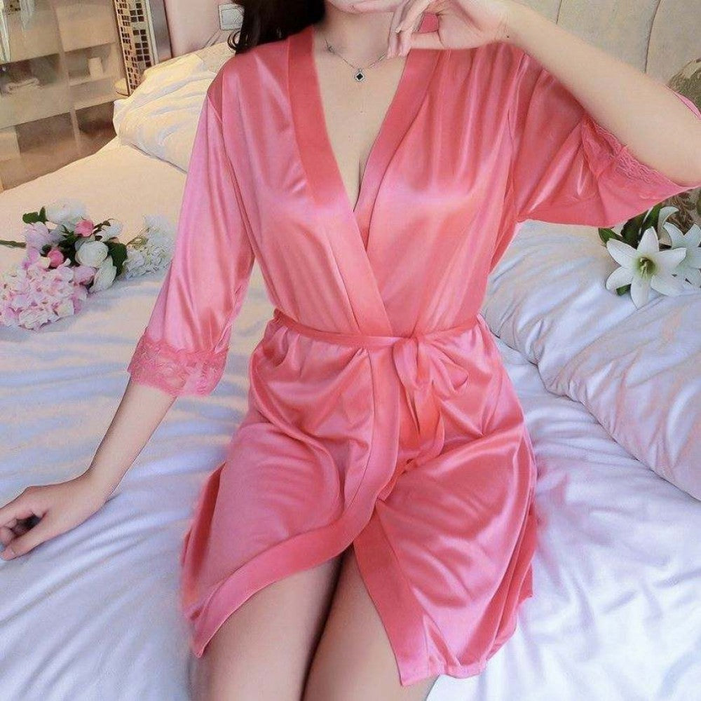 Rose Pink Silk Nightgown - Elegant Knee-Length Sleepwear