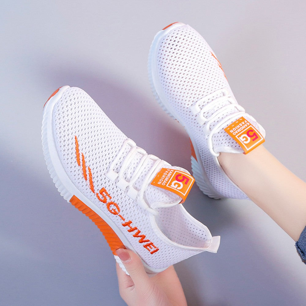 Mesh Lace-Up Sneakers for Men And Women Lightweight Breathable Non-Slip Soft And Comfortable Shoes For Walking Running Jogging Exercise Gym and Outdoor Office Shoes - Orange White