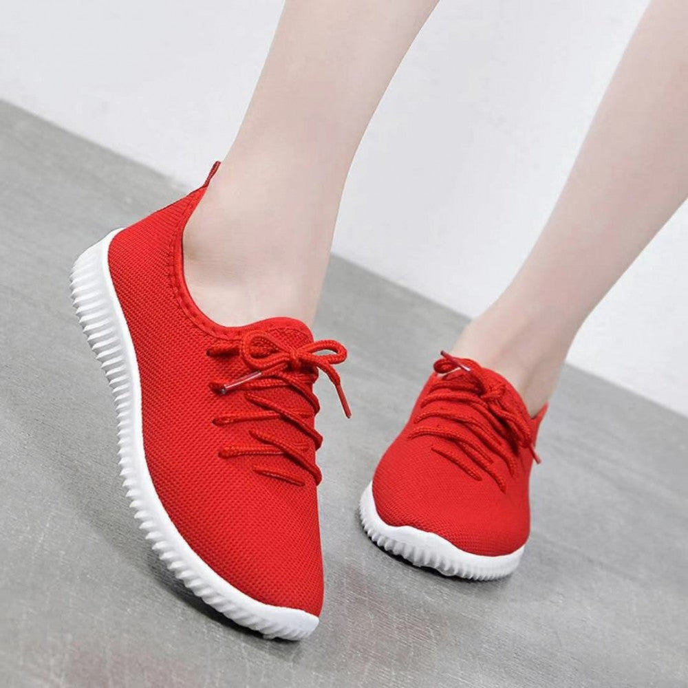 Mesh Lace-Up Sneakers for Women Lightweight Breathable Non-Slip Soft And Comfortable Shoes For Walking Running Jogging Exercise Gym and Outdoor Office Casual Shoes - Red