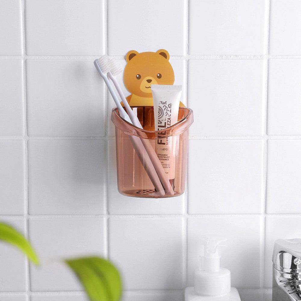 Bear Wall Mounted Toothbrush Holder Cup - Brown