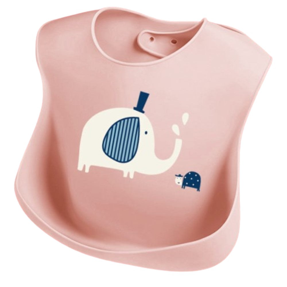 New Born Soft Waterproof Three-Dimensional Pouch Silicone Bib - Pink - Shop N Save