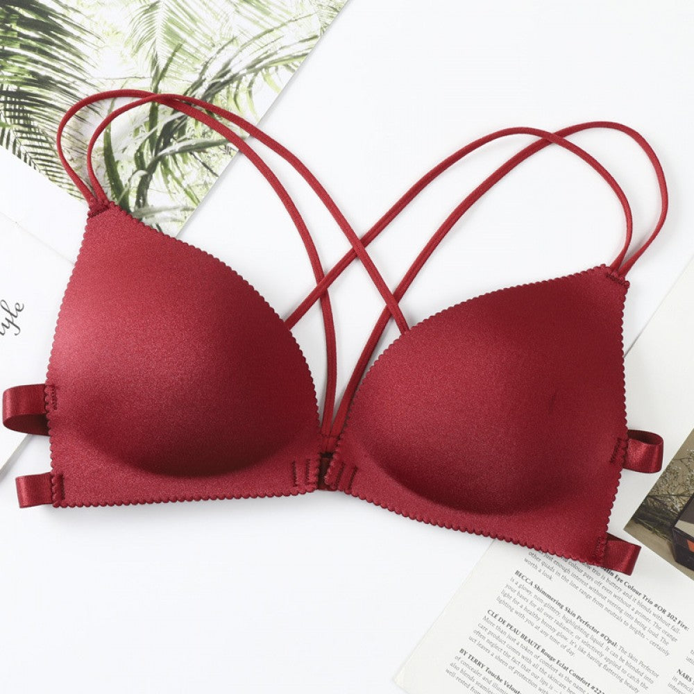 Backless Bra Lace Deep V Low Back Bralette Thin Cup - Maroon - Shop N Save