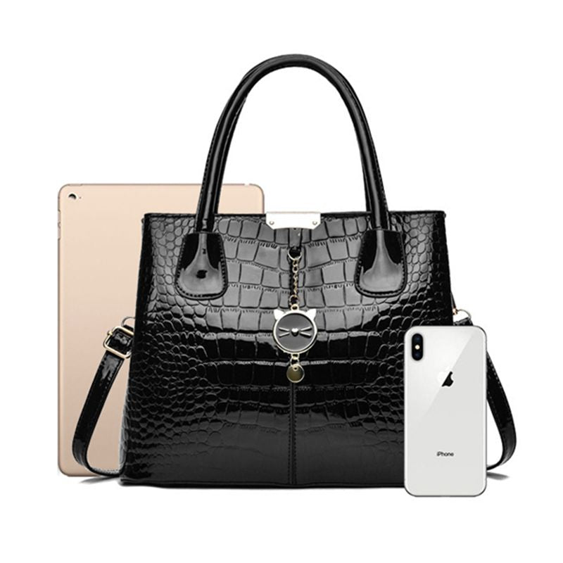 Black Crocodile Handbag: Stylish, Large Capacity, PU Leather, Chic - Shop N Save