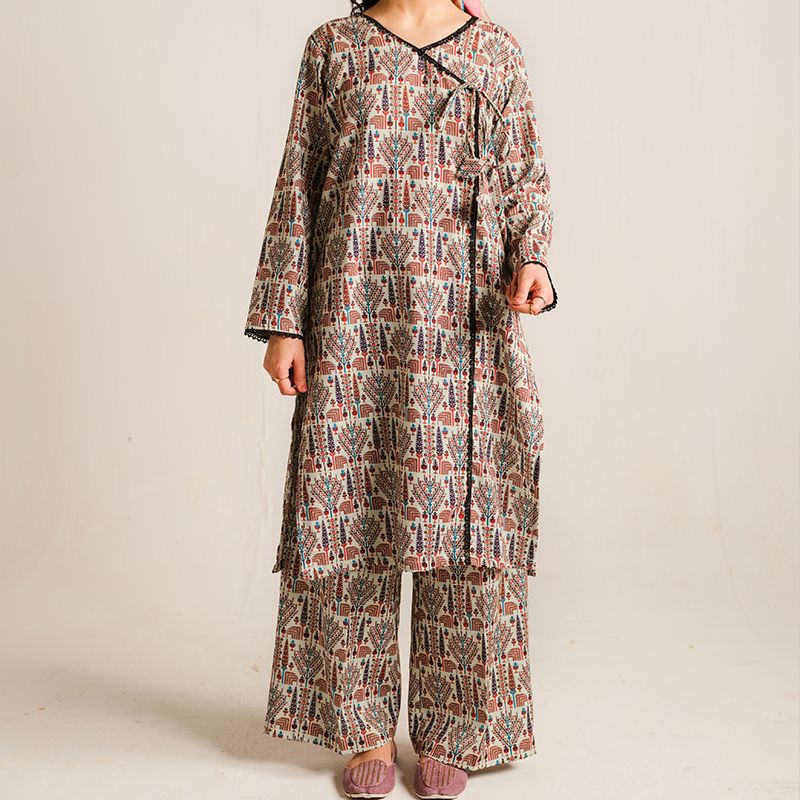 2 Piece Digital Print Kurti Salwar Set - Pure Cotton Collection Stylish Light Weight Cotton Fabric Suit Top Bottom Salwar Kameez Indian Pakistani Printed Suit For Casual Outdoor Dress - Multicolor - Shop N Save