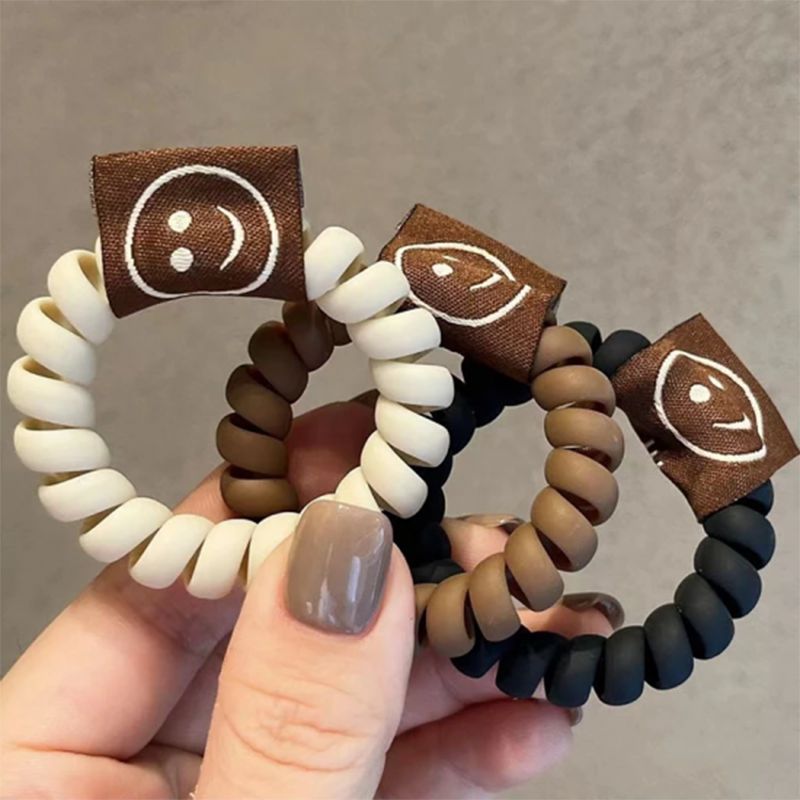 3 Pcs Frosted Color Telephone Elastic Hair Tie Multicolor