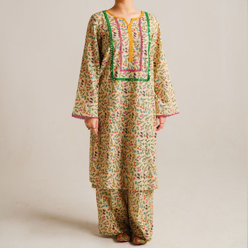 2 Piece Digital Print Kurti Salwar Set - Pure Cotton Collection Stylish Light Weight Cotton Fabric Suit Top Bottom Salwar Kameez Indian Pakistani Printed Suit For Casual Outdoor Dress - Multicolor - Shop N Save