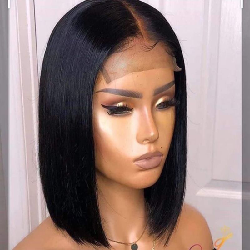 Women's short straight hair short BOBO mid-part breathable chemical fiber headgear