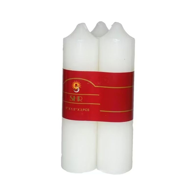 SHR Pillar Candle 8x1.5inch White 3 PCS