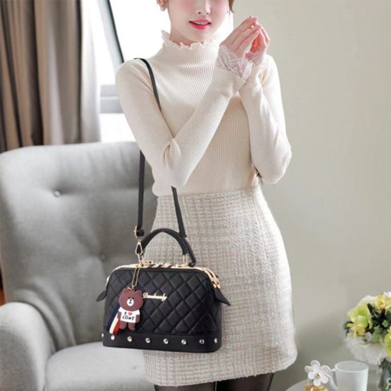 Black Geometric Quilted Handbag: Stylish, Tassel Detail, Versatile Charm - Shop N Save