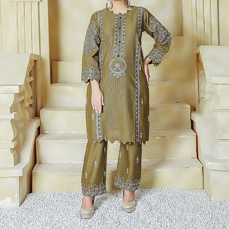 2 Piece Kurti Salwar Embroidery Set - Pure Cotton Collection Stylish Solid Color Light Weight Cotton Fabric Suit Top Bottom Salwar Kameez Indian Pakistani Embroidered Suit For Event Party Outdoor Dress - Dark Green - Shop N Save