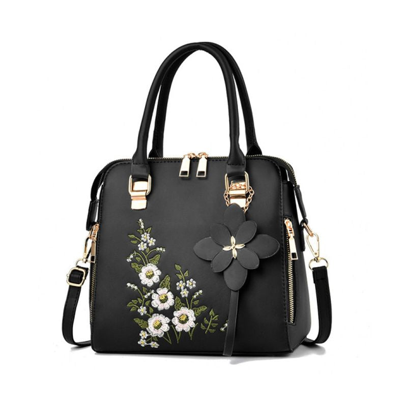 Black Floral Handbag: Chic Design, High Quality, Stylish Zipper Closure - Shop N Save
