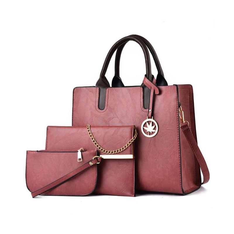 3 Pieces Zip Closure Large Capacity Women's Bag Set - pink