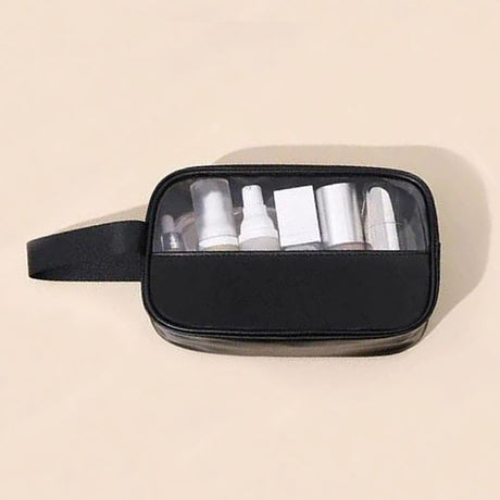 Black See-Through Travel Bag: Double Handle, Synthetic Leather, Stylish Organizer - Shop N Save