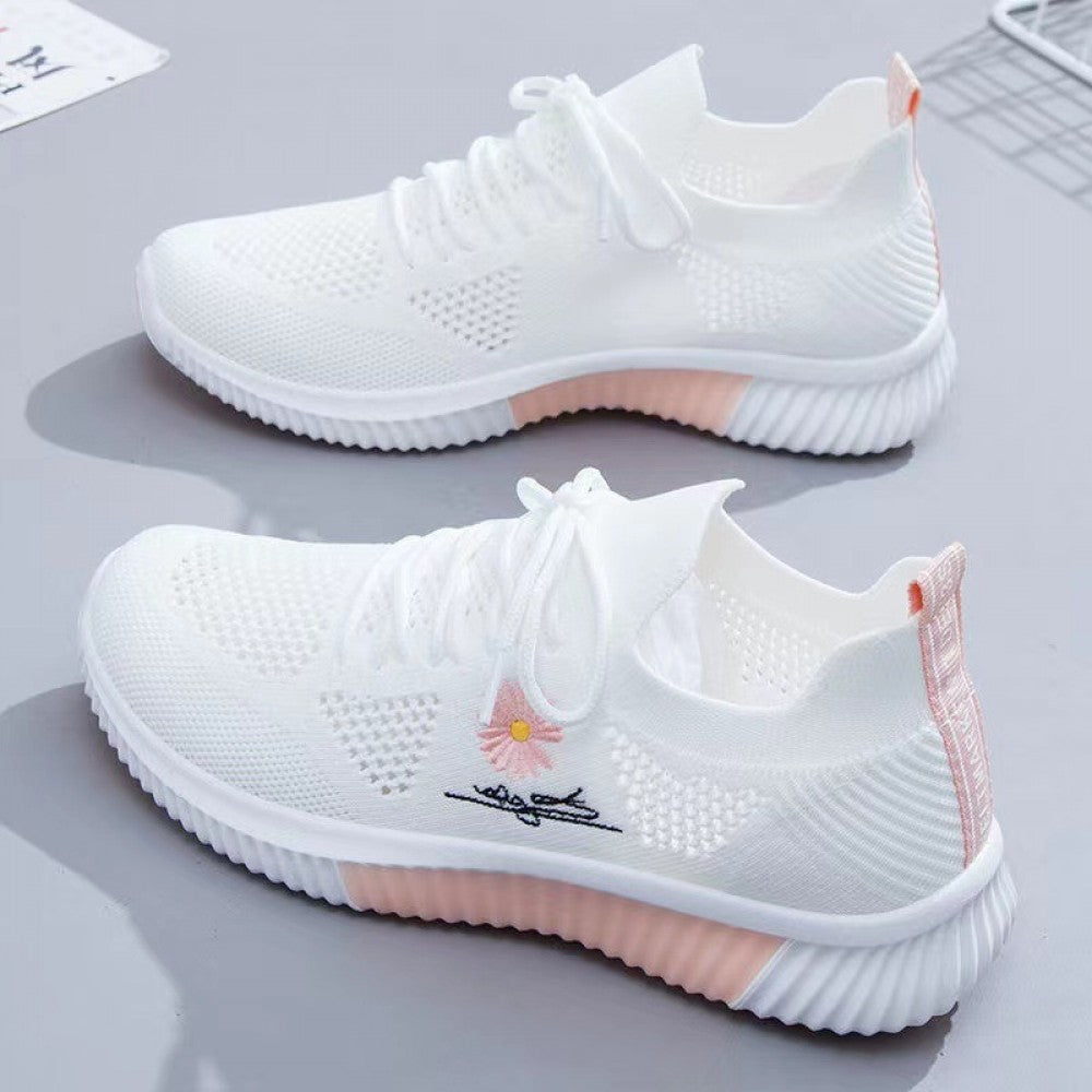 Mesh Lace-Up Sneakers for Women Lightweight Breathable Non-Slip Soft And Comfortable Shoes For Walking Running Jogging Exercise Gym and Outdoor Office Casual Shoes - White