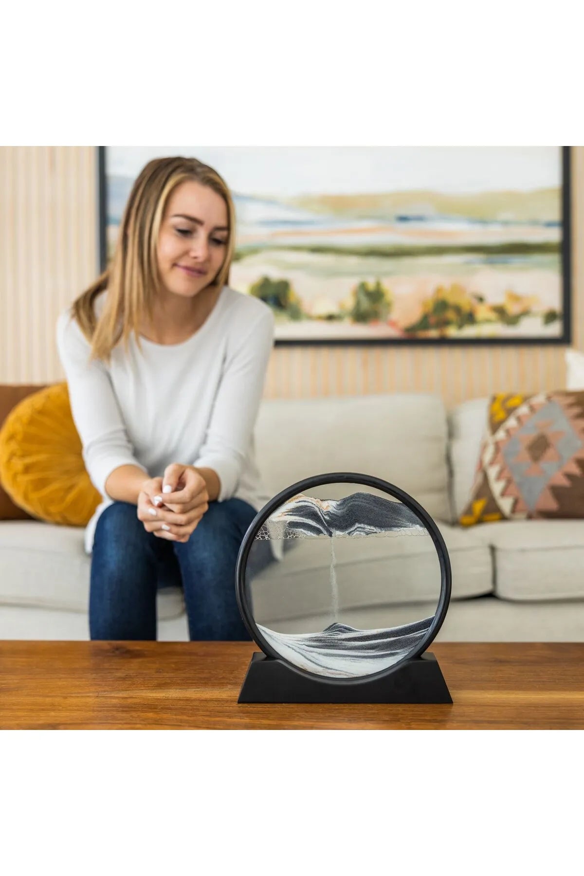 Sand Art Decor - Round Glass Frame 3D Hourglass Deep Sea Sandscape Quicksand Decor