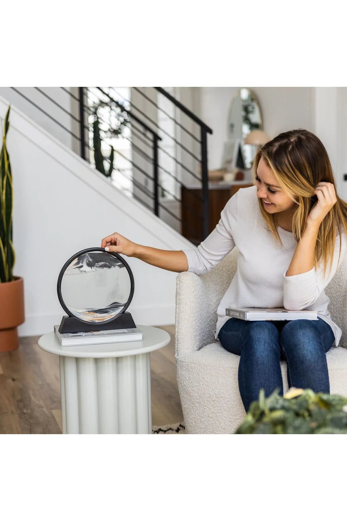 Sand Art Decor - Round Glass Frame 3D Hourglass Deep Sea Sandscape Quicksand Decor