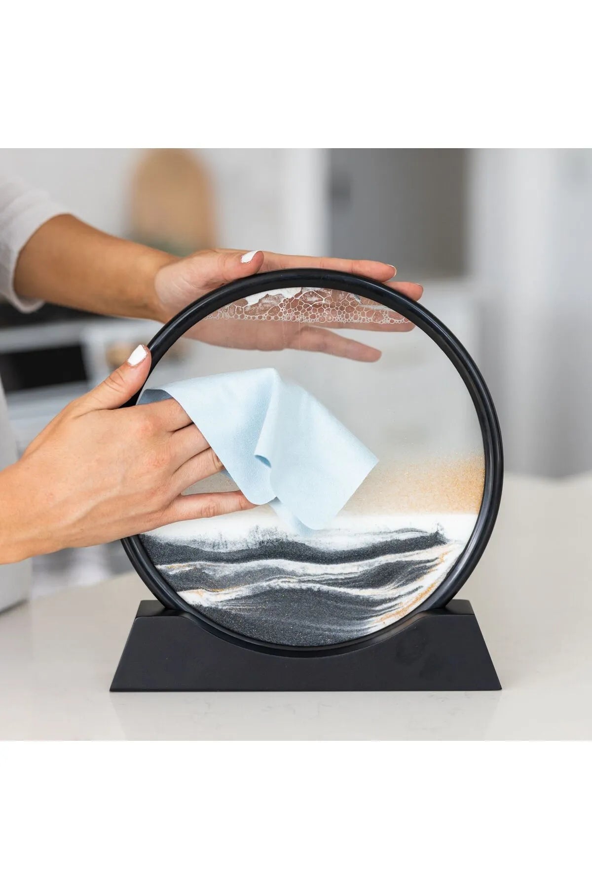 Sand Art Decor - Round Glass Frame 3D Hourglass Deep Sea Sandscape Quicksand Decor