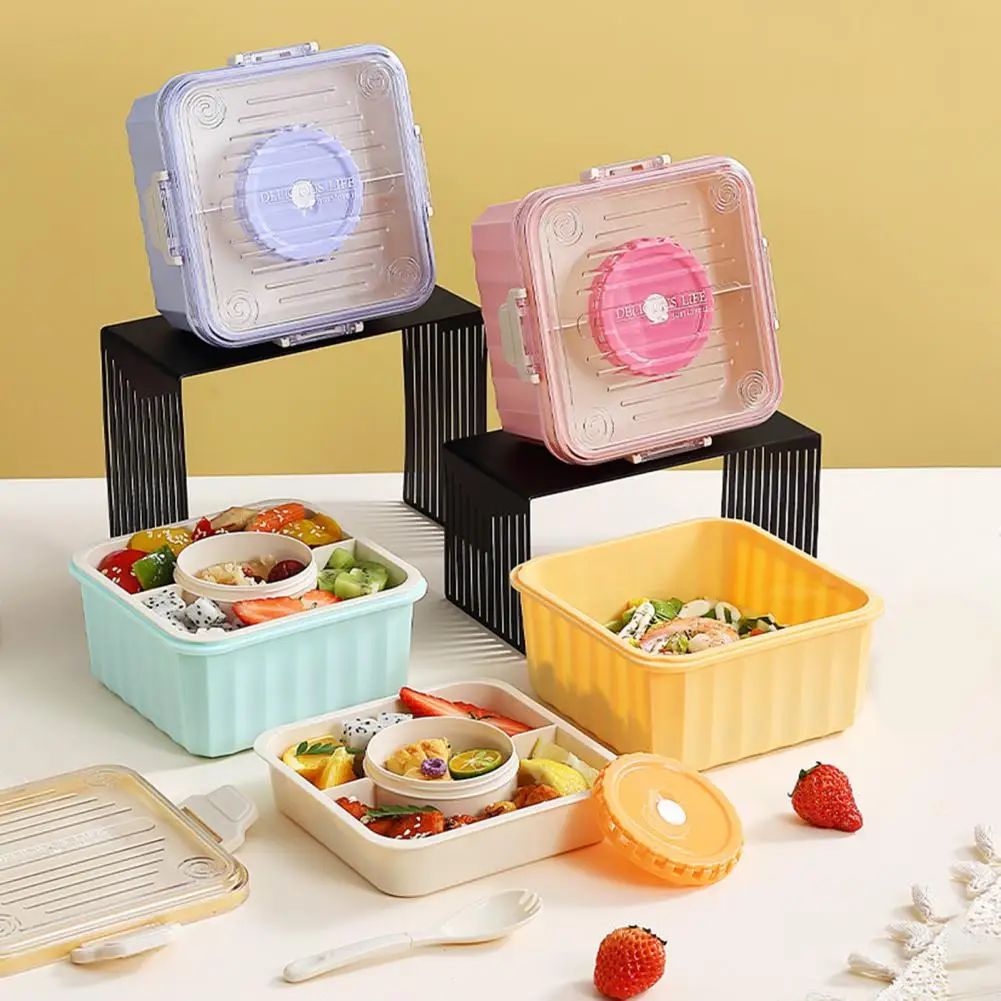 2.15L Lunch Box: Grid Design Dinnerware, Bento Box, Food Container for Home, Office, School (Blue).