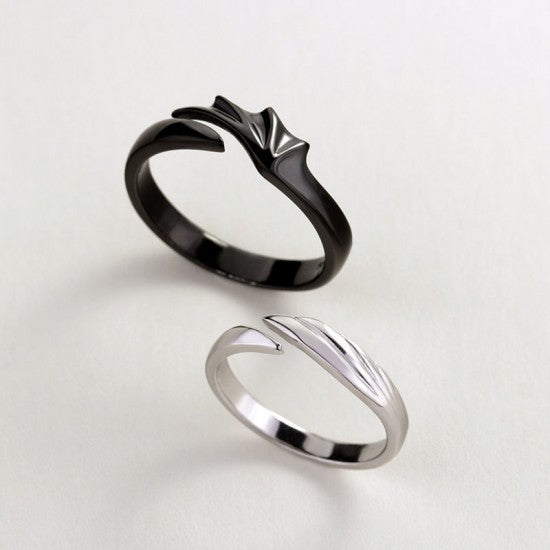 2 Pcs Adjustable devil and angel couple ring Silver