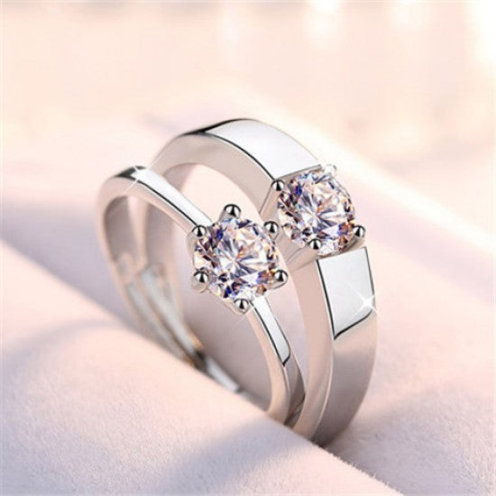 2 Pcs Classic Silver Color Open Couple Rings Men And Women