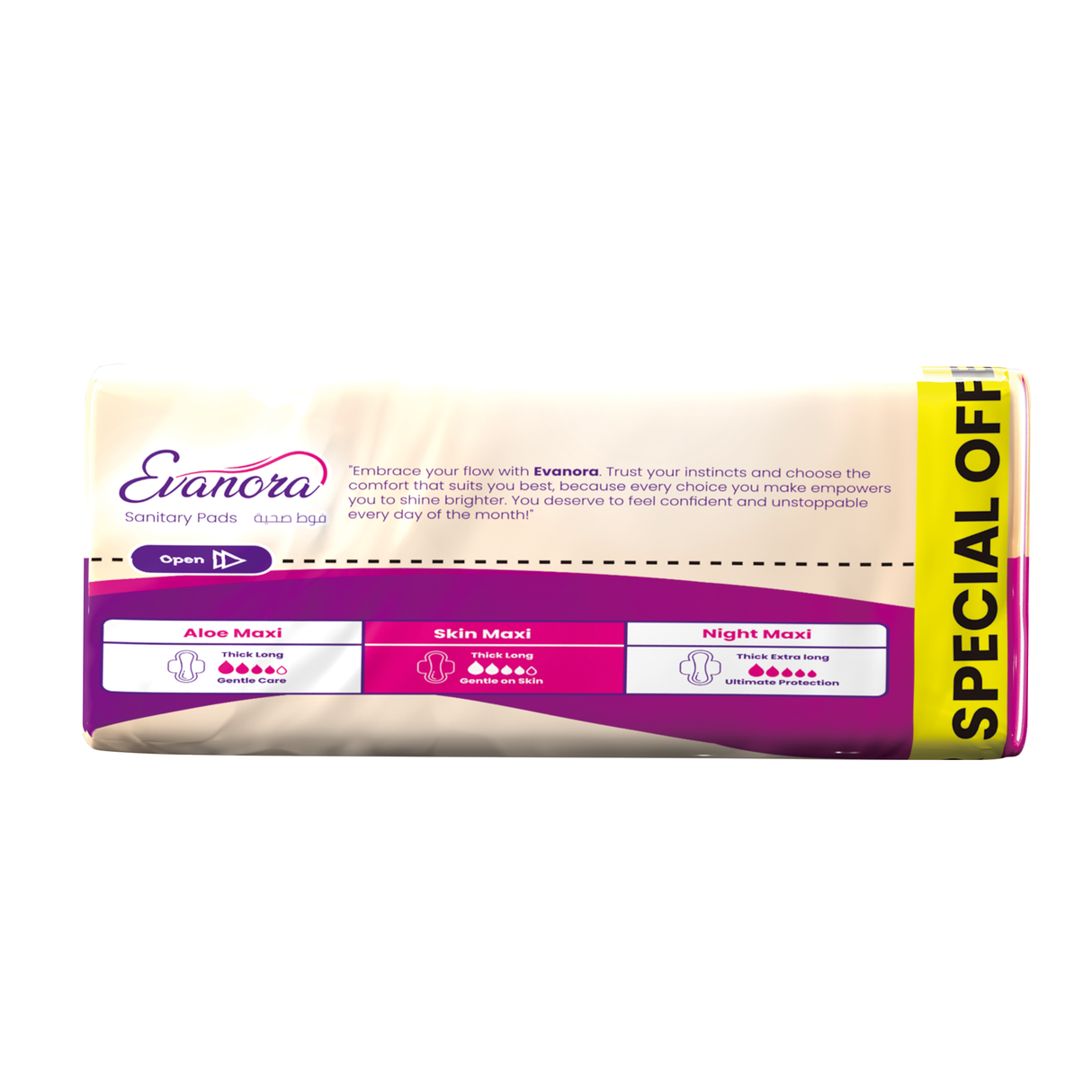 Evanora Sanitary Pads Skin Maxi 36 Count | Thick & Long | Gentle on Skin | Ultra Absorbent, Breathable & Anti-Leak Pads | Soft Feminine Hygiene Pads for Sensitive Skin