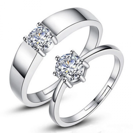 2 Pcs Classic Silver Color Open Couple Rings Men And Women