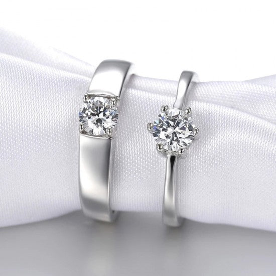 2 Pcs Classic Silver Color Open Couple Rings Men And Women