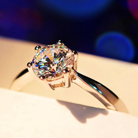 Luxury Female Small Lab Diamond Ring Sterling Silver Engagement Ring