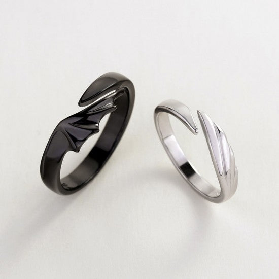 2 Pcs Adjustable devil and angel couple ring Silver