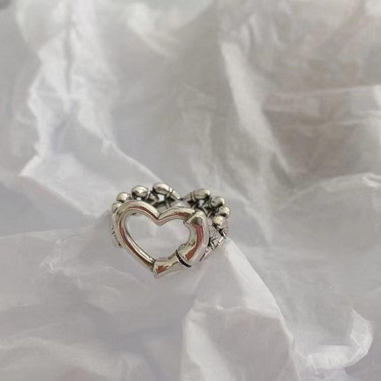 2 Pcs Fashion Heart Shaped Mixture Ring Hip-Hop Punk Hollow Women Ring Silver