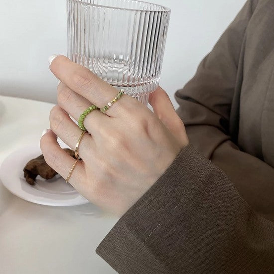 Summer Crystal Bead Rings Set For Women Bohemia Fresh Green White