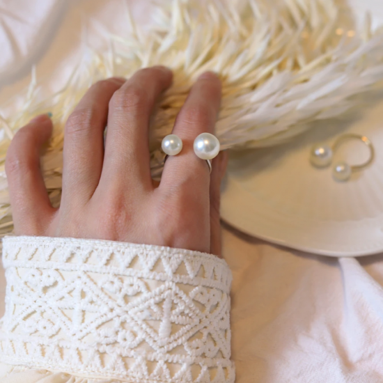 Pearl Ring Fashion U Shaped Opening Adjustable Ring For Women Silver