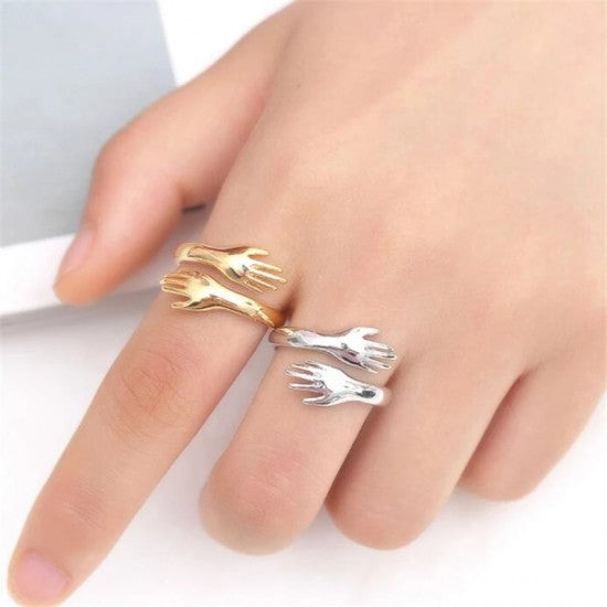 Simple And Romantic Two Hands Embrace Ring For Men And Women SIlver