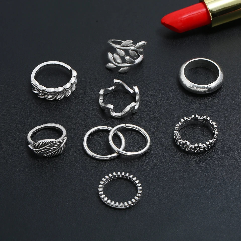 Docona 9pcs Bohemia Sunflower Rings: Silver Midi Knuckle Anillos Set for Women - Shop N Save
