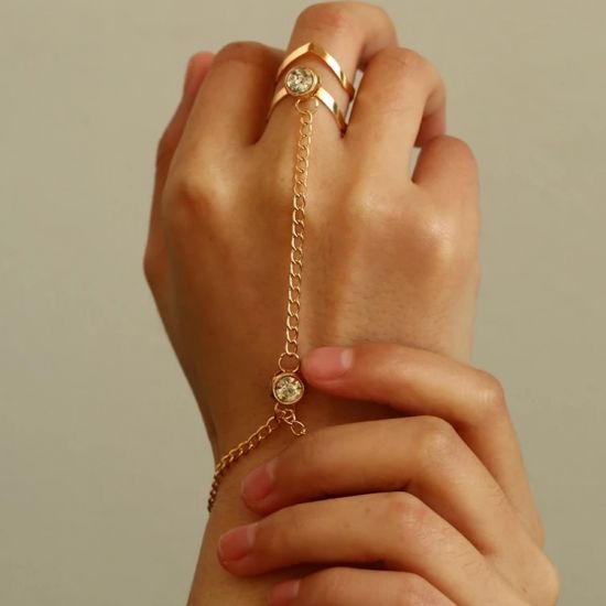 Chain Ring Female Adjustable Conjoined Open Joint Ring Golden