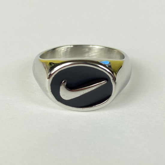 Nike Swoosh Logo Square Signet Ring Black