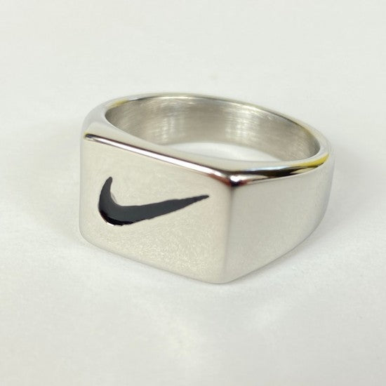 Nike Swoosh Logo Square Signet Ring Silver