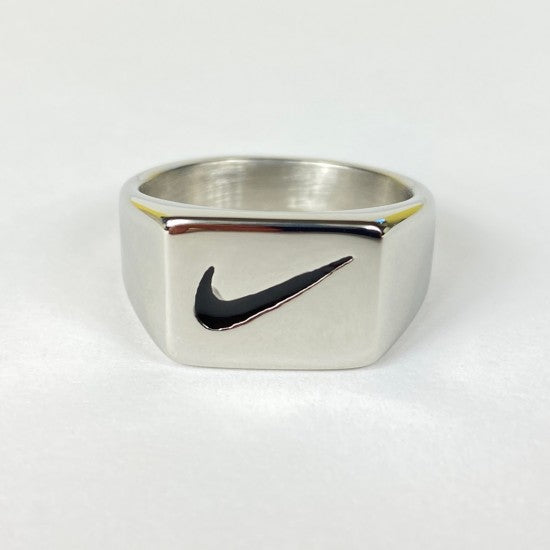 Nike Swoosh Logo Square Signet Ring Silver