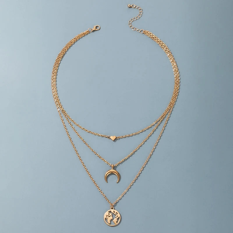 Tocona Bohemian Moon & Heart Necklace: Multi-layer Chain Choker Jewelry - Shop N Save