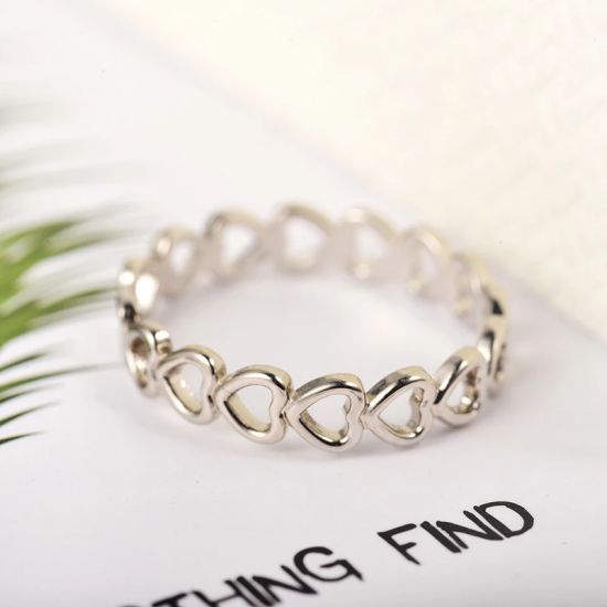 Fashion Cute Hollow Heart Stainless Steel Romantic Ring Silver