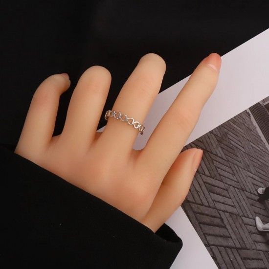 Fashion Cute Hollow Heart Stainless Steel Romantic Ring Silver
