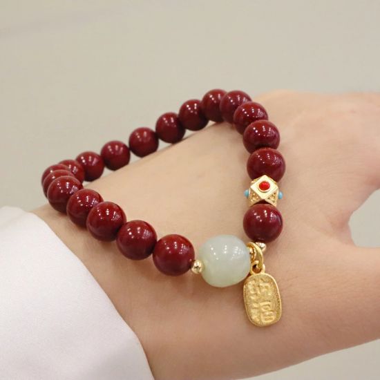 Finger String Of Cinnabar Lucky Transfer Beads Bracelet Wine Red