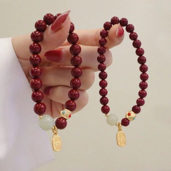 Finger String Of Cinnabar Lucky Transfer Beads Bracelet Wine Red