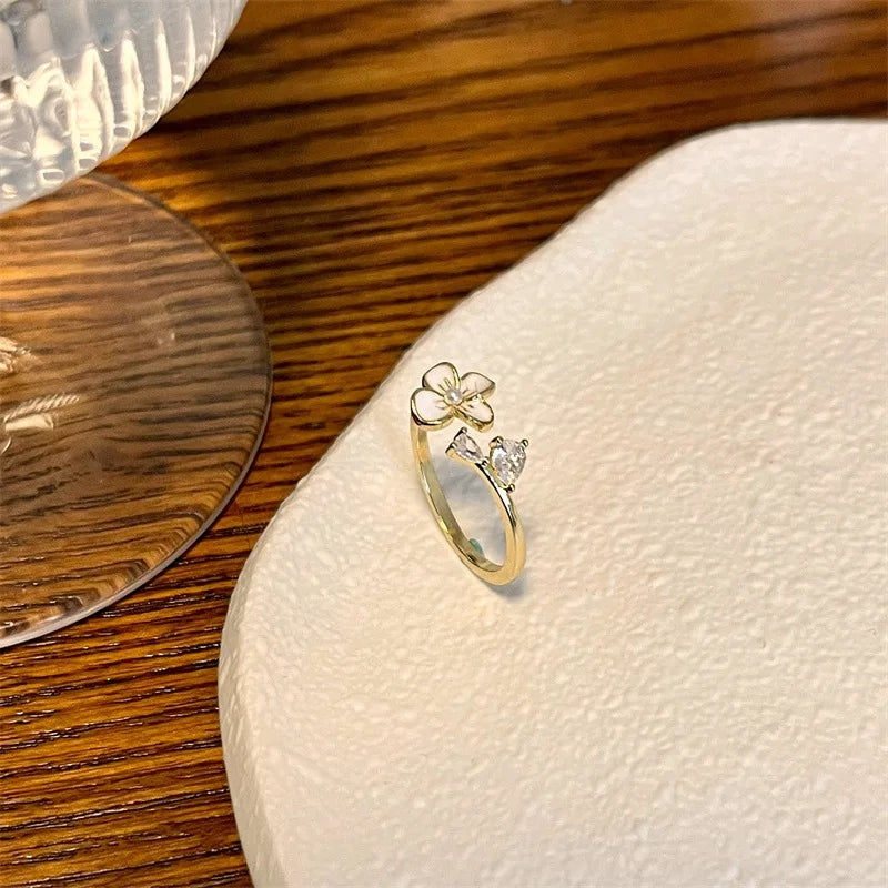 Flower Pearl Ring: Adjustable Zircon Accent Jewelry for Women - Shop N Save