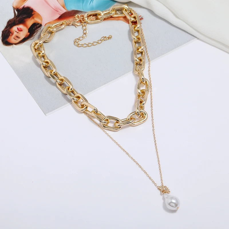 Multilayer Pearl Pendant: Hesiod Color Fashion Necklace for Women - Shop N Save