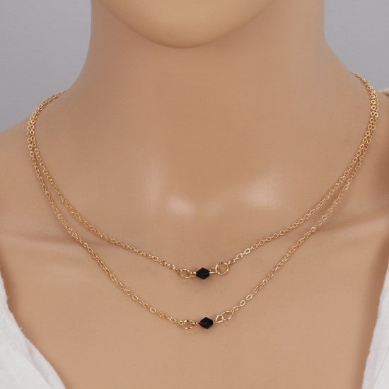 Black Pendent Double Strand Necklace Golden